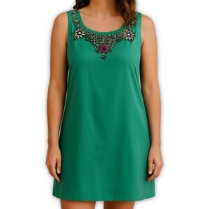 Pim Larkin Green Rhinestone Embellished Dress Sleeveless L Luxe Evening NWT